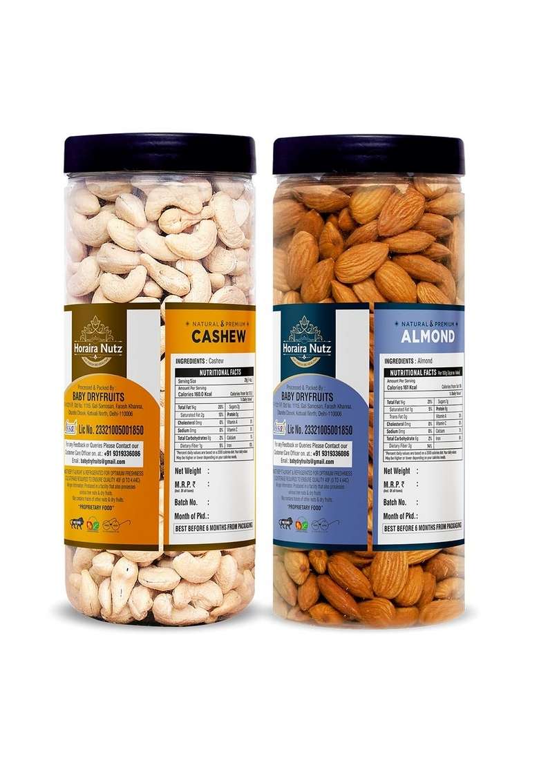 Horaira Nutz Almonds Cashew – Fresh And Crunchy High In Protein Nutrients Almond 250Gram Raw Combo Pack 500Gram - Indya
