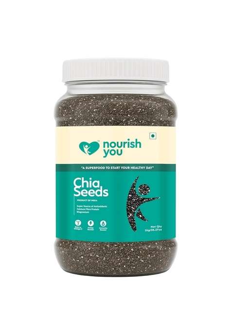 Nourish You Raw Chia Seeds 1Kg Jar | Protein Fiber Rich Superfood Energy Boosting For Weight Management Heart Health Digestion Natural Plant Based Omega 3 Source Gluten Free Healthy Snack