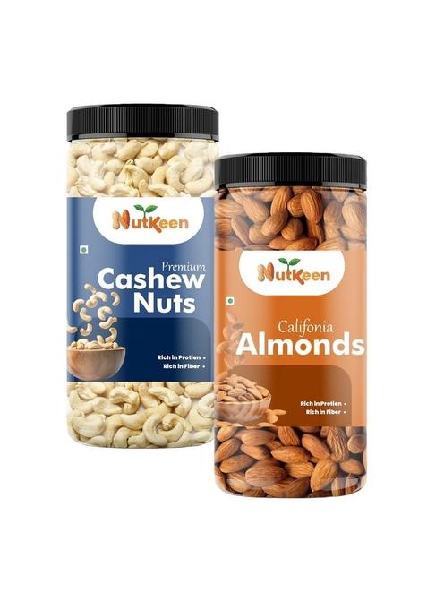 Nutkeen Premium Almonds Cashews Combo – 400G Each 800Gm Total | Crunchy Whole Nuts In Reusable Jar Protein Rich Healthy Snack No Preservatives Vegan Gluten Free