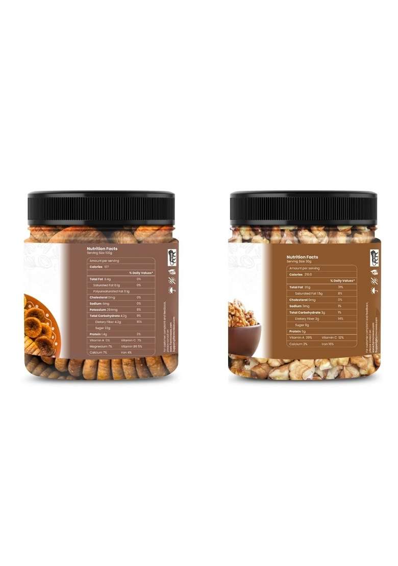 Farmcraves Premium Dry Fruits Combo Pack 500G | Whole Anjeer Fig 250G Walnut Healthy Fruit Snack - Indya