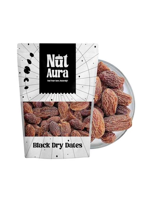 Nut Aura 800 Gms Black Dry Dates | Natural Sweetener Energy Booster Traditional Sukha Khajur Rich In Iron Fiber Ideal For Snacking Ayurvedic Use