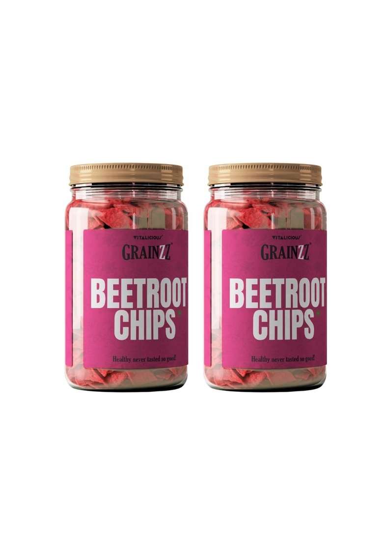 Grainzz Beetroot Chips Chatpata Masala | Healthy Veggie Snack High Fibre Zero Trans Fat No Palm Oil Kids Tiffin Office Crunchy Vegetable 2 Jars 150G X Indian Clean Snacking - Indya