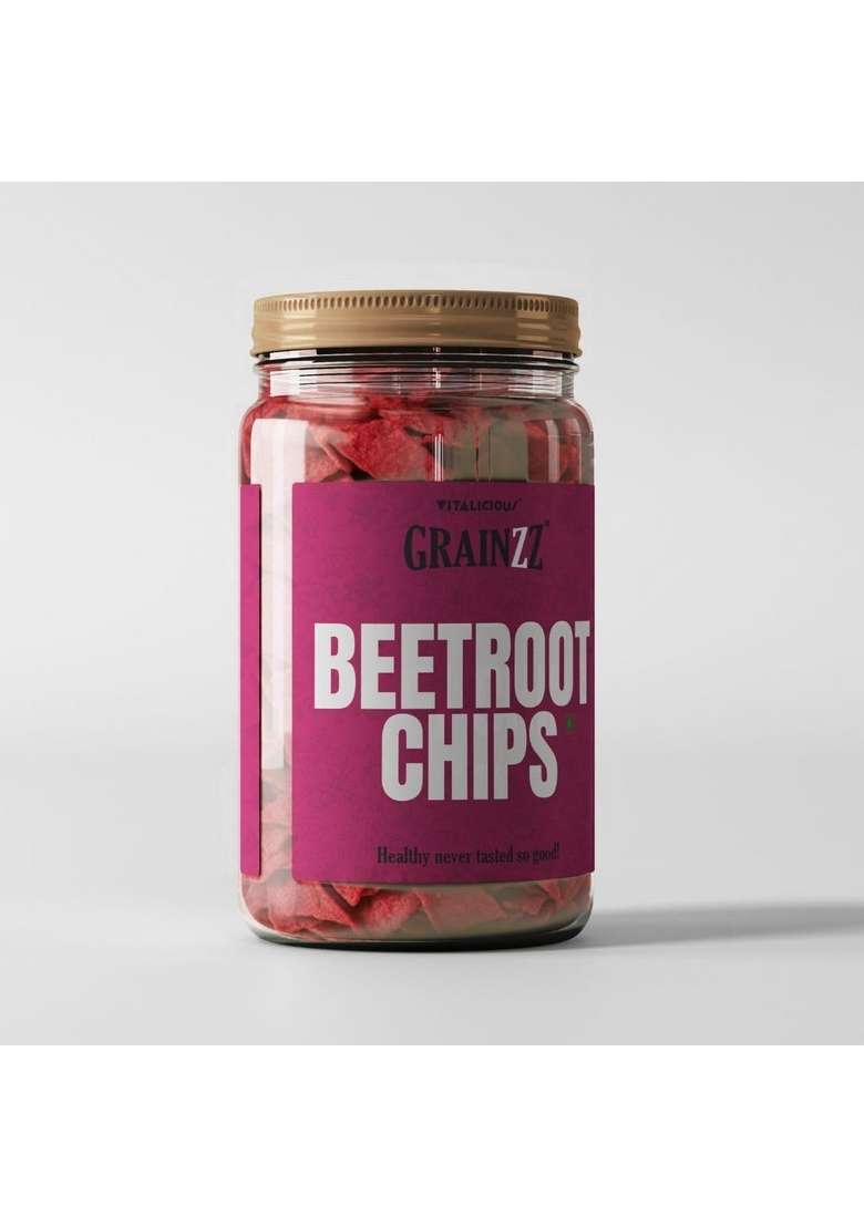Grainzz Beetroot Chips Chatpata Masala | Healthy Veggie Snack High Fibre Zero Trans Fat No Palm Oil Kids Tiffin Office Crunchy Vegetable 2 Jars 150G X Indian Clean Snacking - Indya