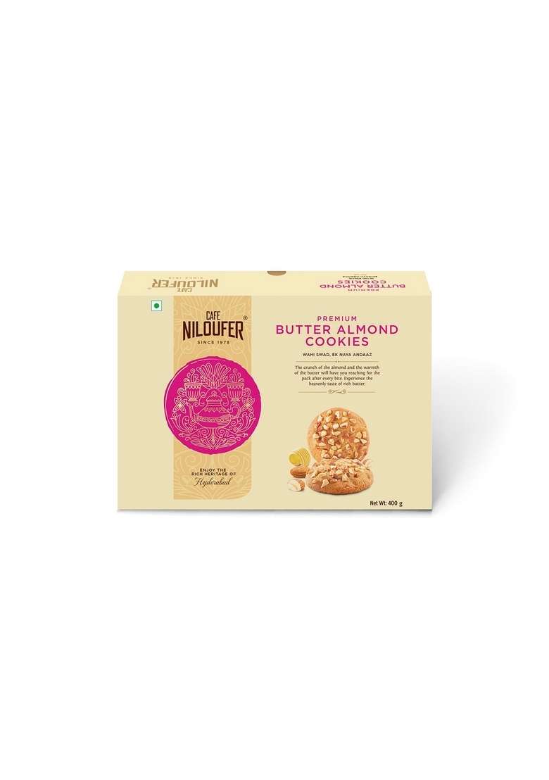 Cafe Niloufer Premium Butter Almond Cookies 400G | Crunchy Delicious Snack Rich In Almonds Fiber Healthy Tea Time Biscuits Good Fats No Preservatives - Indya
