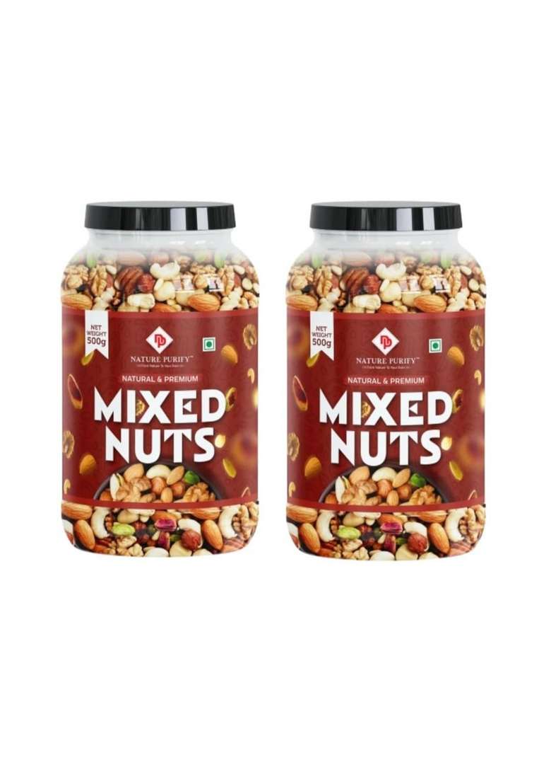 Nature Purify Trail Mix Dry Fruits Fit For Fasting 1 Kg | Healthy Snacks Mixed Nuts With Almonds Cashews Dried Apricots Pista Black Raisin Green More - Indya