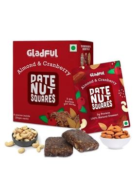 Gladful Almond Cranberry Date Nut Square A Healthy Sugar Free Dates Dry Fruits Based Dessert Bites Barfi Chakki For Kids Families|High In Protein Fiber Source Of Instant Energy 20G X 8