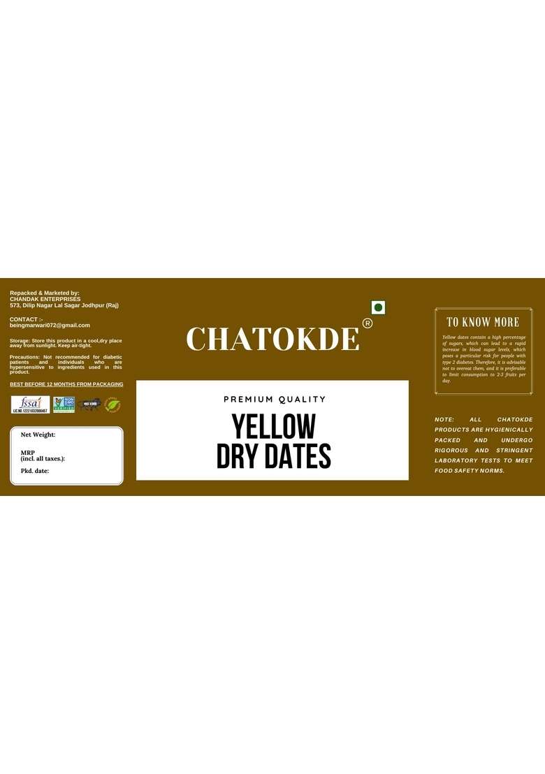 Chatokde Dates Dry Yellow Sukha Khajoor Jumbo Pila Chuara 350G Jar Pack - Indya