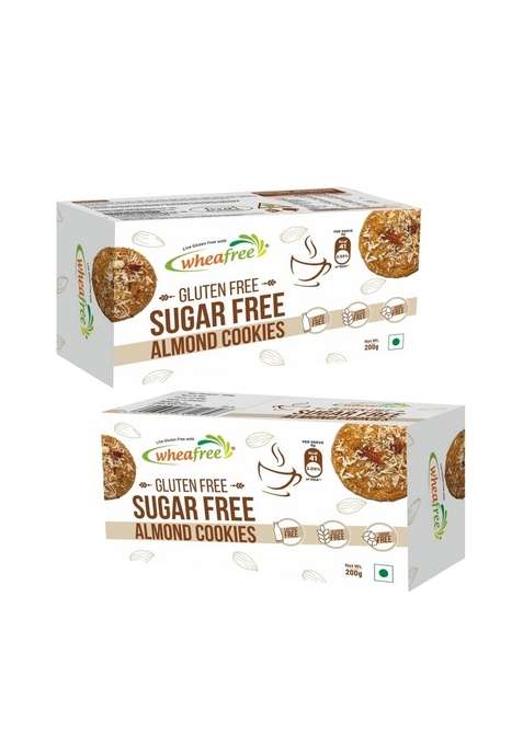 Wheafree Gluten Free Sugarfree Almond Cookies High Protein Fibre | Low Gi Trans Fat Lactose Pack Of 2 200G Each