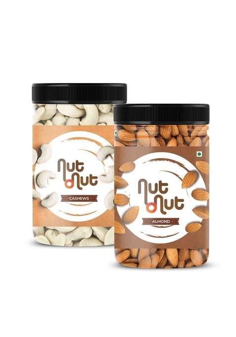 Nut O California Dried Almonds Whole Cashews Combo | Dry Fruit 500 Gm Kaju Badam Cashew Almond Pack Munching Snacks Fresh Nuts Fruits 250G X 2 Diwali Gifting