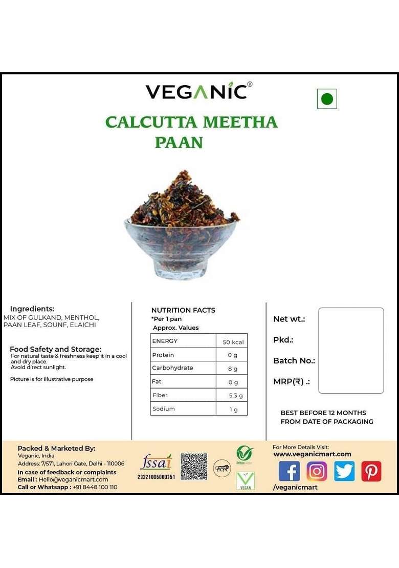 Veganic Calcutta Meetha Paan Mukhwaas | Mouth Freshener Digestive After Meal Snack Sweet Traditional Mukhwas Kalkatti Mitha Pan Gulkand Pann 400 Gms - Indya