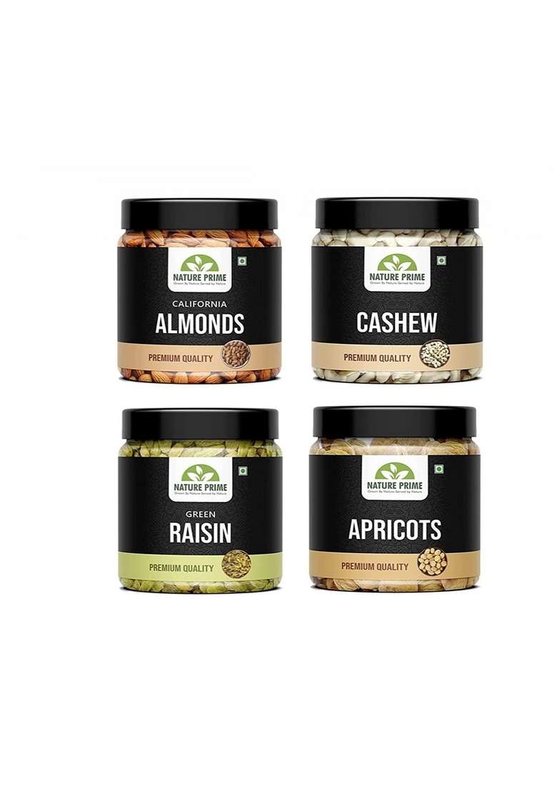 Nature Prime Fresh And Healthy Nuts Dry Fruits Combo Pack Of Almond Cashew Raisin Apricot Jar 200G 4 800G - Indya