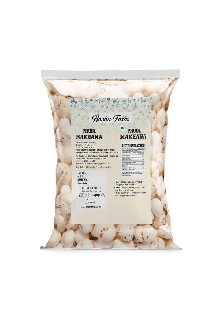 Anshu Farm Premium Small Size Phool Makhana 1 Kg | Fox Nuts Lotus Seeds Natural Crunchy Fit For Fasting High Protein Rich In Fiber - Indya