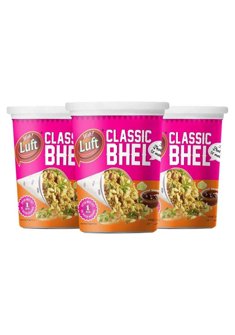 Wah Luft Bhel Puri Cup 100G Pack Of 3 Instant Delicious Namkeen Snack Ready To Eat Crunchy Tasty Convenient Indian - Indya