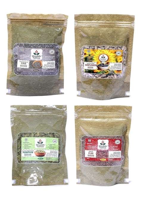 Shuddh Tattva Seeds Combo Pack | Chia Pumpkin Sunflower Flax 200 G Each Of 4 Raw Edible Superfood Mix For Immunity Weight Management