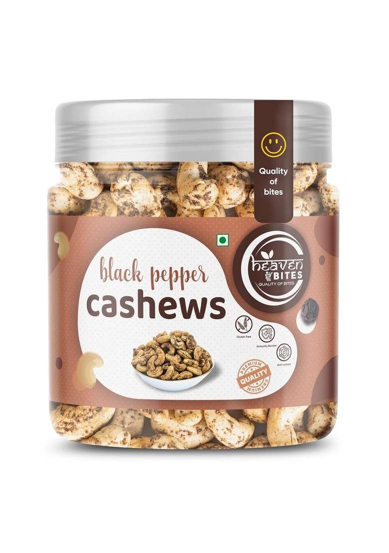 Heaven Bites Premium Roasted Black Pepper Cashews 500Gm | Dry Nut Cashew Snacks Rich In Protein Crunchy Delicious Fruits Kaju Nuts - Indya
