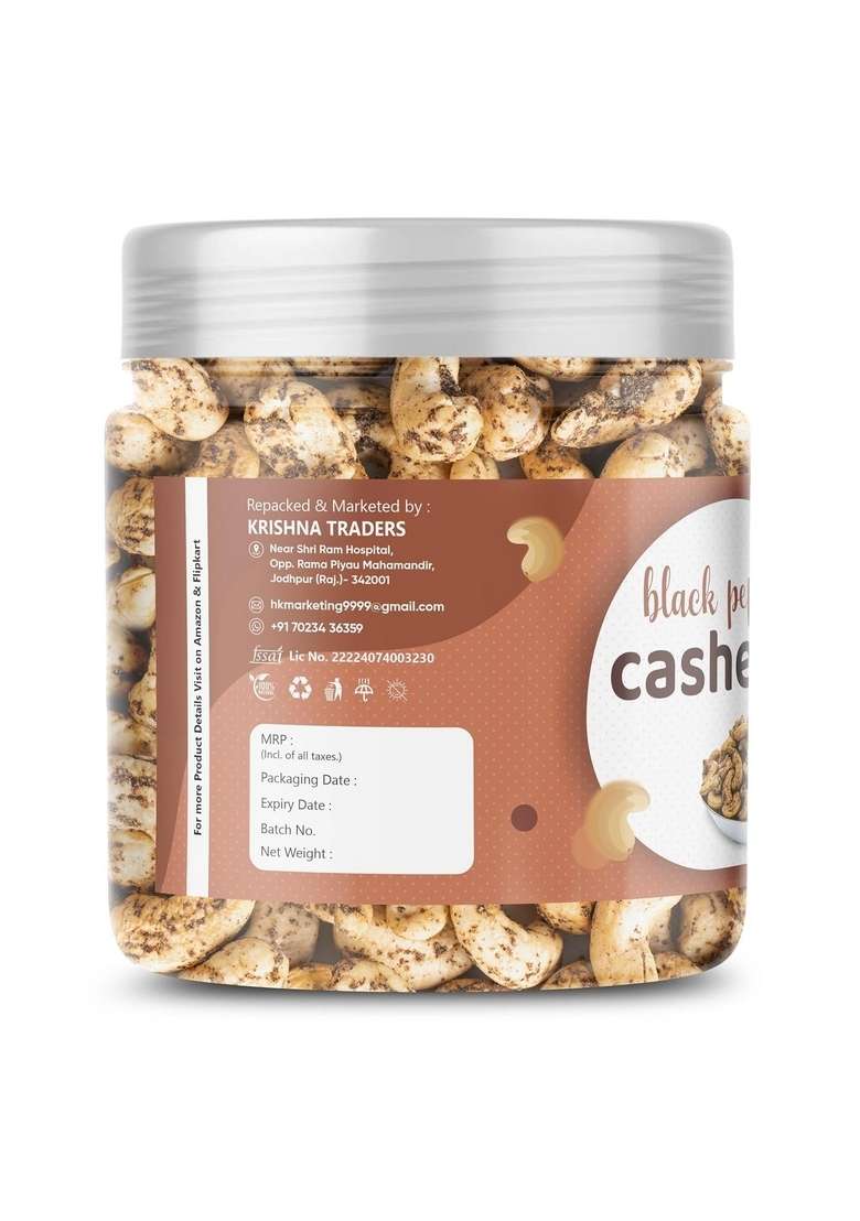 Heaven Bites Premium Roasted Black Pepper Cashews 500Gm | Dry Nut Cashew Snacks Rich In Protein Crunchy Delicious Fruits Kaju Nuts - Indya