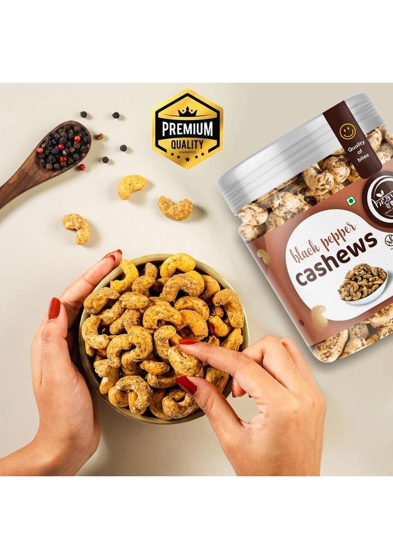Heaven Bites Premium Roasted Black Pepper Cashews 500Gm | Dry Nut Cashew Snacks Rich In Protein Crunchy Delicious Fruits Kaju Nuts - Indya