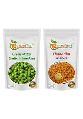 Seasonalkart Combo Of Masala Green Matar Chatpata Chana Dal Crispy Namkeen Snacks | Each 200 Gm Total Weight 400 Roasted Peas