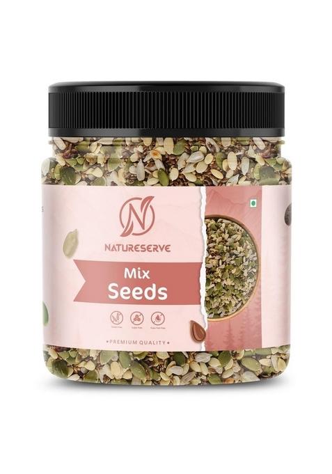Natureserve Natural Premium 5 In 1 Mix Seeds Raisins For Eating Pumkin Chia Sunflower Flax Seed Raisin | Diet Snacks 1Kg