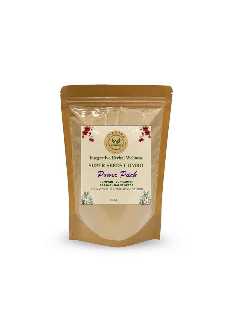Zaynura Ayurveda Feel The Power Of Real Herbs Super Seeds Combo Pack 500G | Pumpkin Sunflower Sesame Halim Garden Cress High Fibre Protein Rich Superfood Mix Immunity Energy Booster Healthy Powder For Weight Loss Diabetes Support - Indya