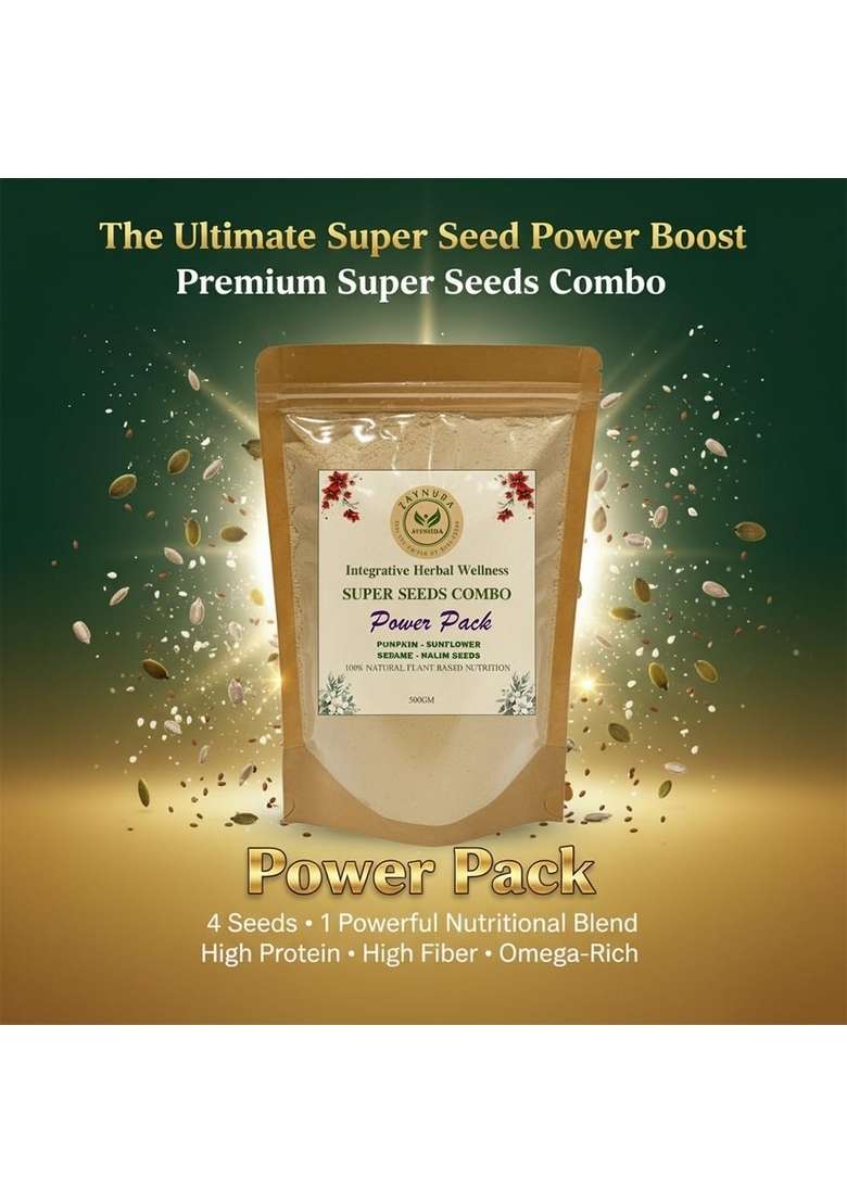 Zaynura Ayurveda Feel The Power Of Real Herbs Super Seeds Combo Pack 500G | Pumpkin Sunflower Sesame Halim Garden Cress High Fibre Protein Rich Superfood Mix Immunity Energy Booster Healthy Powder For Weight Loss Diabetes Support - Indya
