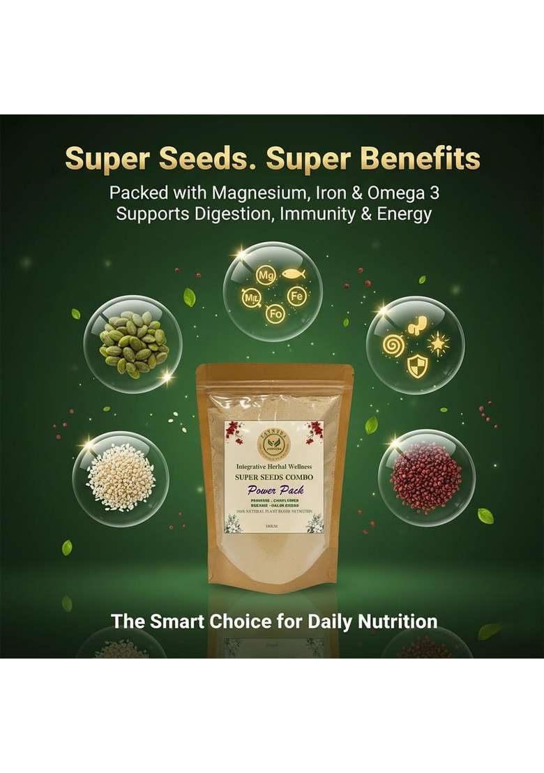 Zaynura Ayurveda Feel The Power Of Real Herbs Super Seeds Combo Pack 500G | Pumpkin Sunflower Sesame Halim Garden Cress High Fibre Protein Rich Superfood Mix Immunity Energy Booster Healthy Powder For Weight Loss Diabetes Support - Indya