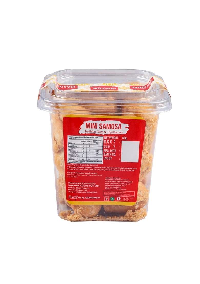 Indiyum Mini Samosa Traditional Dal Filling Low Ffa Single Fried 400G - Indya
