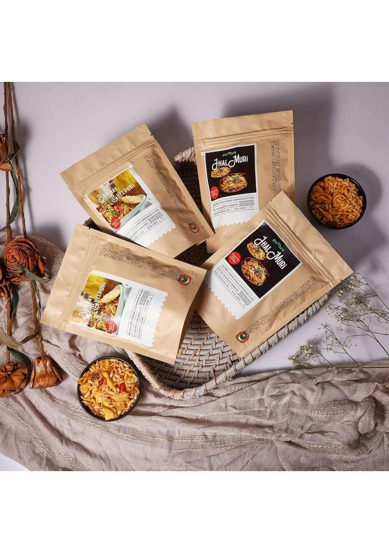 Evolve Snacks Jhalmuri Bombay Bhelpuri Combo Pack – Healthy Indian | High Fiber Protein Complex Carbs Low Calorie Vitamin Mineral Rich Ready To Eat 4 Packs - Indya