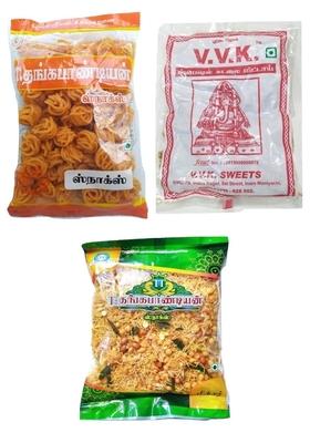 Thangapandiyan Kovilpatti Spicy Gundu Murukku 250 Gm Thangapandian Special Mixure Vvk Kadalai Mittai Groundnut Chikky 225Gm 725 Grams