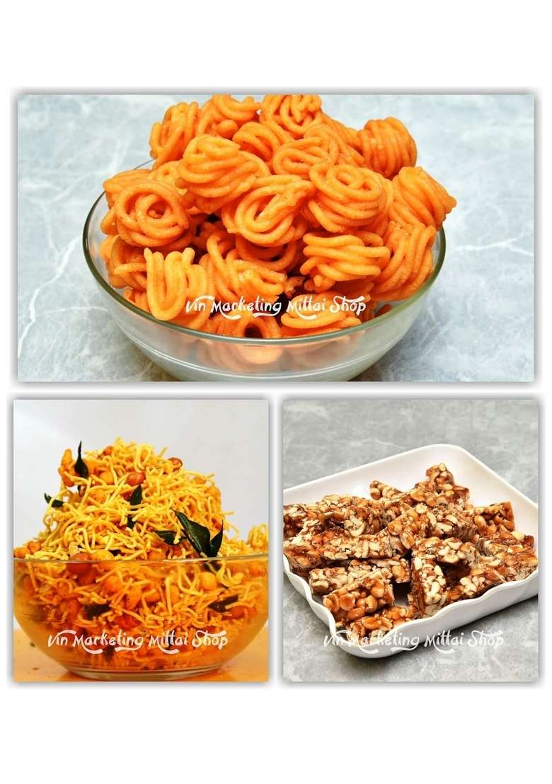Thangapandiyan Kovilpatti Spicy Gundu Murukku 250 Gm Thangapandian Special Mixure Vvk Kadalai Mittai Groundnut Chikky 225Gm 725 Grams - Indya
