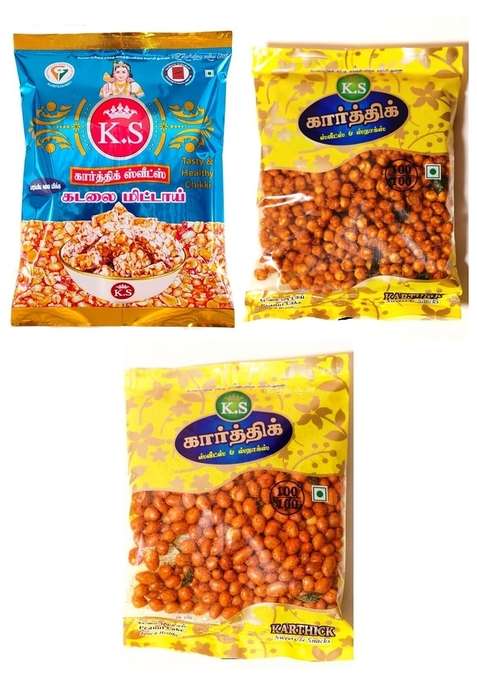 K S Karthik Kovilpatti Kadalai Mittai 250Gm Masala Pottu 200Gm Fried Peanuts 650Gm