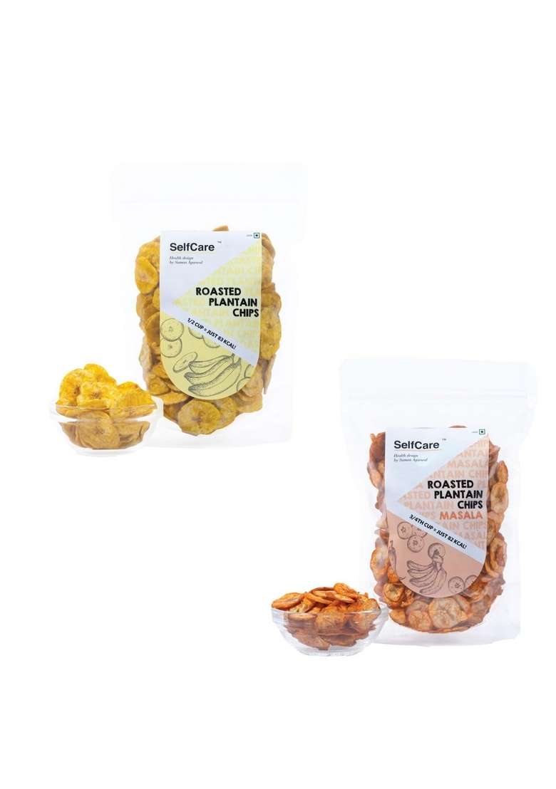 Selfcare By Suman Agarwal Roasted Plantain Chips Plain Masala Combo Pack 125G Each| Healthy Gluten Free | Savoury Namkeen Grocery Workout Tea Time Snacking Jain Travel Friendly - Indya