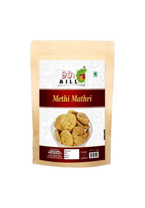 90'S Mill Methi Mathri Chai Time Matthi Snack | Authentic Handmade Marwar Khasta Mathari Made In Healthy Ground Nut Oil Bhel Puri Chaat Achaar 350G 1Pack