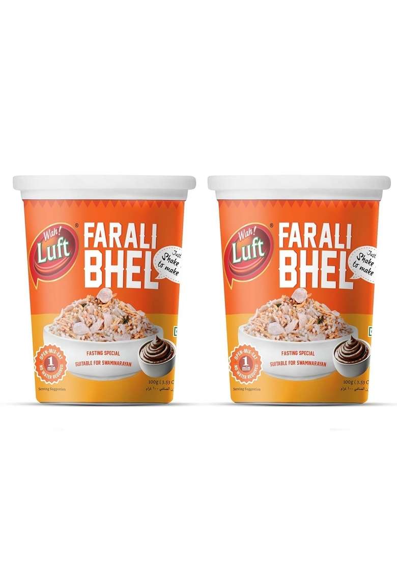 Wah Luft Instant Farali Bhel Puri Cup 100 G Pack Of 2 Ready To Eat Snacks Namkeen Vegetarian Crispy And Crunchy Bhelpuri Mix Healthy Travel Friendly Indian Chaat Combo Chutney Inside - Indya