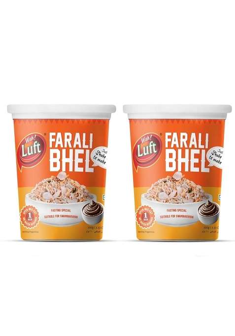 Wah Luft Instant Farali Bhel Puri Cup 100 G Pack Of 2 Ready To Eat Snacks Namkeen Vegetarian Crispy And Crunchy Bhelpuri Mix Healthy Travel Friendly Indian Chaat Combo Chutney Inside