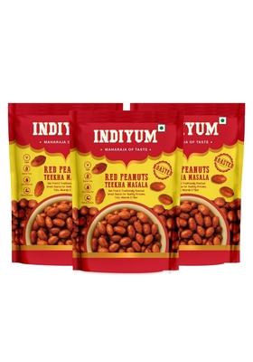 Indiyum Red Peanuts Teekha Masala | Roasted Non Fried Flavour Of Indian Spices Party Snack 360G 120G X 3