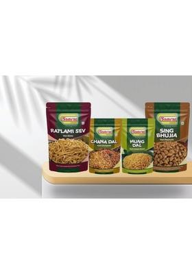 Samrat Samrat| Assorted Combo Pack Of 4 | Sing Bhujia Tasty Peanuts Chana Dal Ratlami Sev Bhuja |Mung Dal| Snacks |Tasty Healthy Snacks| Namkeen|4X200G|800G|