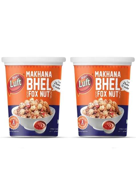 Wah Luft Instant Makhana Bhel Puri Cup 100 G Pack Of 2 Ready To Eat Snacks Namkeen Vegetarian Crispy And Crunchy Bhelpuri Mix Healthy Travel Friendly Indian Chaat Combo Chutney Inside