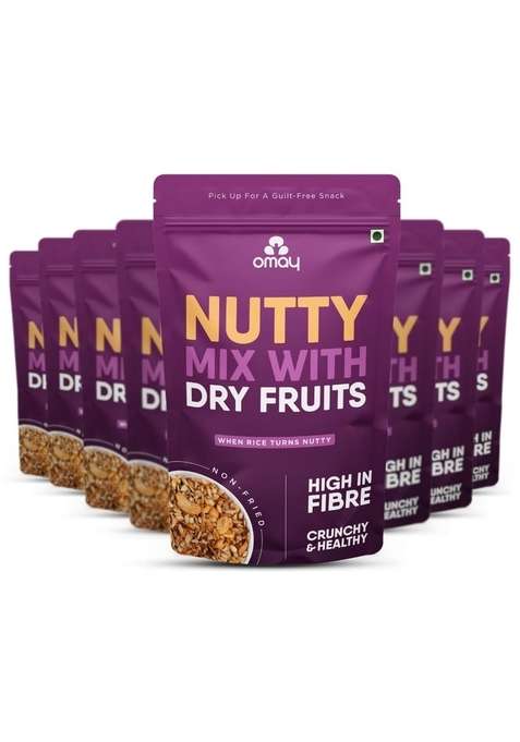 Omay Foods Nutty Mix With Dry Fruits 50G Pouch Pack Of 8 | Healthy Snack 100 Oil Free Seeds Roasted Cashews Almonds Ready To Eat