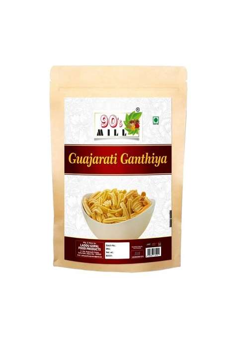 90'S Mill Kutch Mandvi Gujarati Makhania Gathia Famous Gathiya Snack Organic Namkeen | Special Besan Ajwain Sticks Farsan Healthy Indian Snacks 1Kg 1Pack