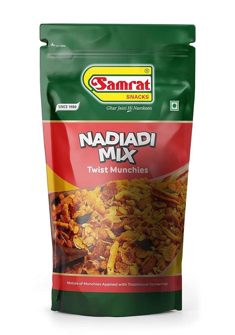 Samrat Samrat| Nadiadi Mix Spicy Sweet Sour Taste Namkeen|Ghar Jaisi Hi Namkeen|Healthy Snacks|Every Day Fresh Indian Snacks |Traditional Snacks| 400G - Indya
