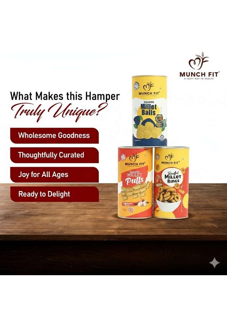 Munch Fit Munchfit Healthy Bhai Dooj Gift Hamper With Roli Tikka Pack |Combo Of 3 Varieties Tasty Snacks Puffs |Magic Masala Chilli Garlic Tangy Tomato | Duj For Your Brother |1X30G Each - Indya