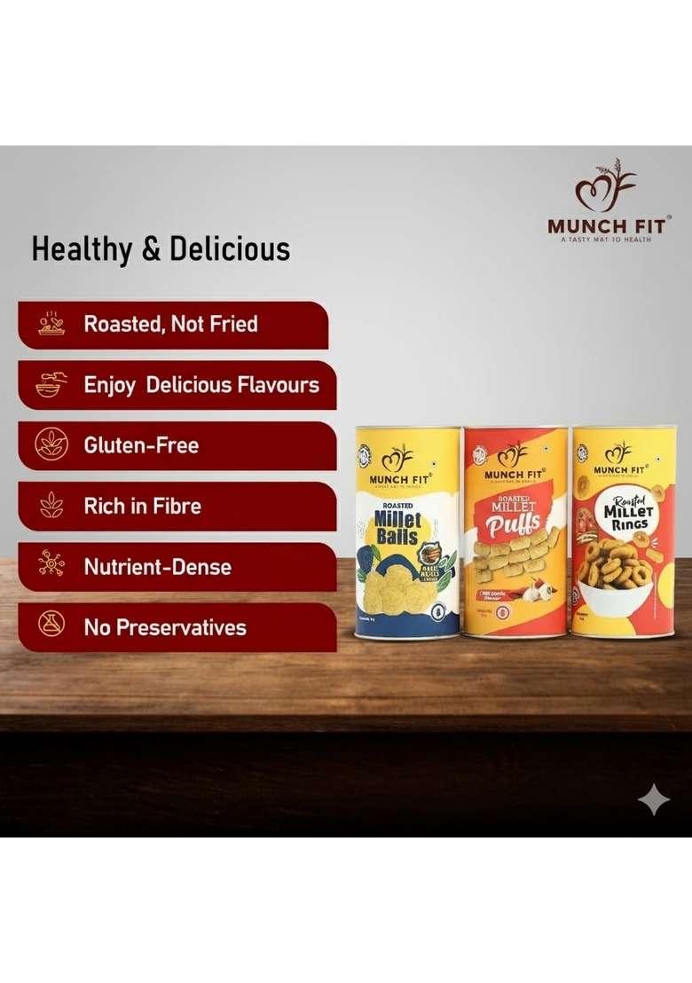 Munch Fit Munchfit Healthy Bhai Dooj Gift Hamper With Roli Tikka Pack |Combo Of 3 Varieties Tasty Snacks Puffs |Magic Masala Chilli Garlic Tangy Tomato | Duj For Your Brother |1X30G Each - Indya
