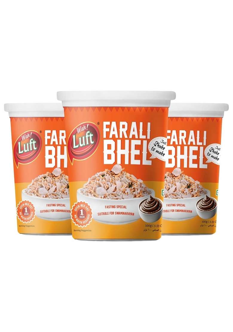 Wah Luft Ready To Eat Farali Bhel Cup Namkeen Snacks Chutney Inside Chaat Special 100 G Each Pack Of 3 - Indya