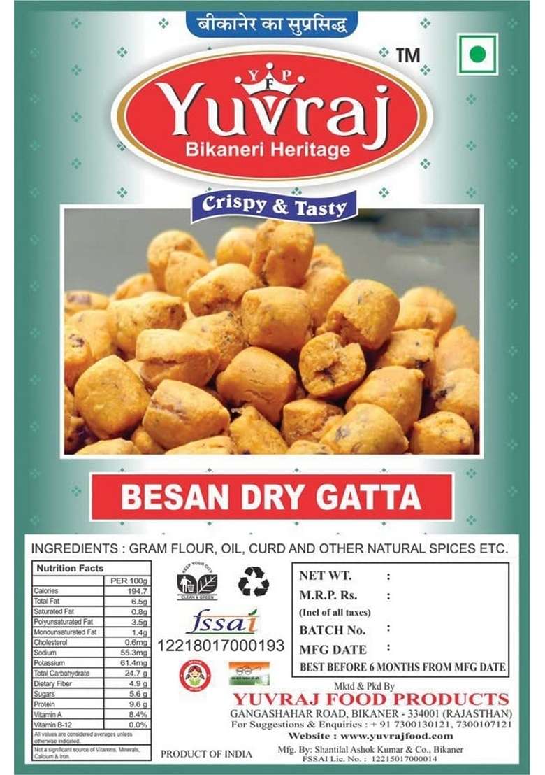 Yuvraj Besan Gatta Made By Kasuri Methi Pack Of 2 400 Gm X Bikaneri Hand Marwari Sukha Saag - Indya