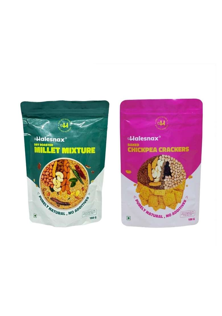 Halesnax Millet Mixture Chickpea Crackers | Wholesome High Protein Snack Combo 100 Natural Gluten Free Preservative Crunchy Clean Munchies For All Ages Supports Digestion Immunity No Maida Palm Oil 250G - Indya