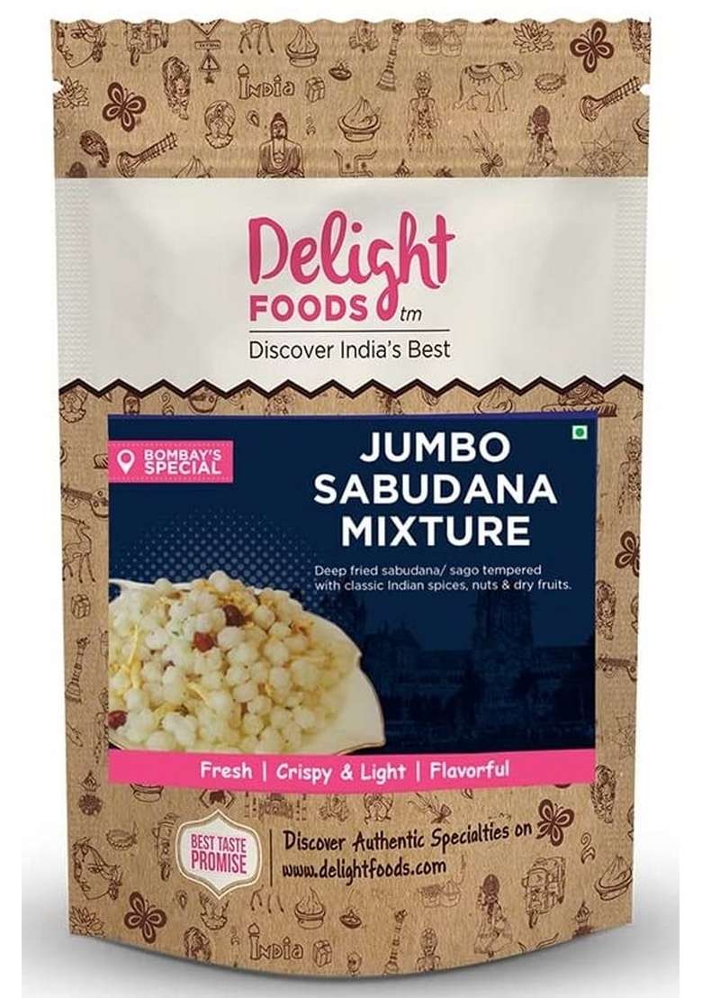 Delight Foods Jumbo Sabudana Mixture 400 Gm | Healthy Fasting Snack Vrat Upwas Namkeen South Indian Javvarisi Sabakki Crispy Light Crunchy Gluten Free No Preservatives - Indya