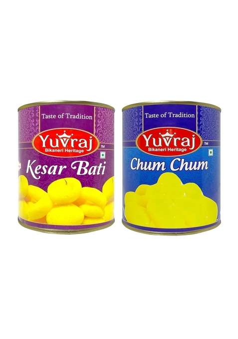 Yuvraj Food Product Cham Kesar Bati Saffron Made By Biikaner'S Sweets Holi Special Mithai Famous Marwari Combo Pack Of 2 1 Kg X Tin