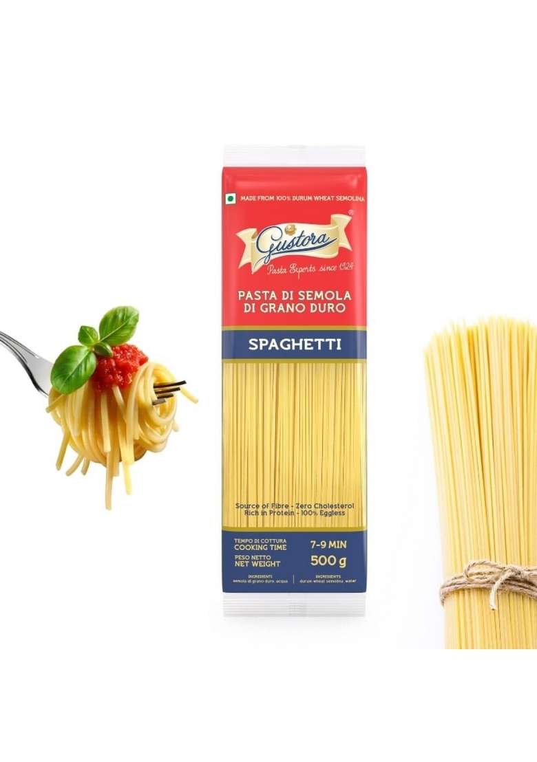 Gustora Spaghetti Pasta 500G I Made Of Durum Wheat Semolina Rich In Protein Fibre Vegetarian Zero Cholesterol No Trans Fat Cooking Time 10 Min - Indya