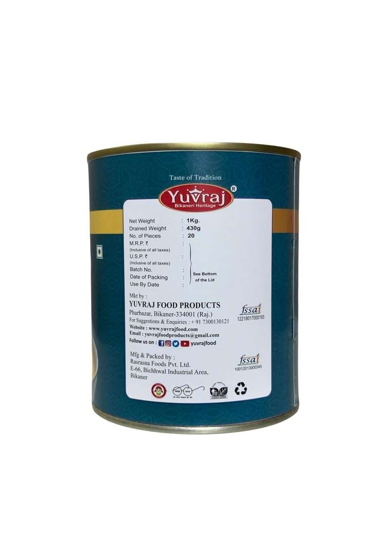 Yuvraj Sweets Angoori Petha 1 Kg X 4 Tin - Indya